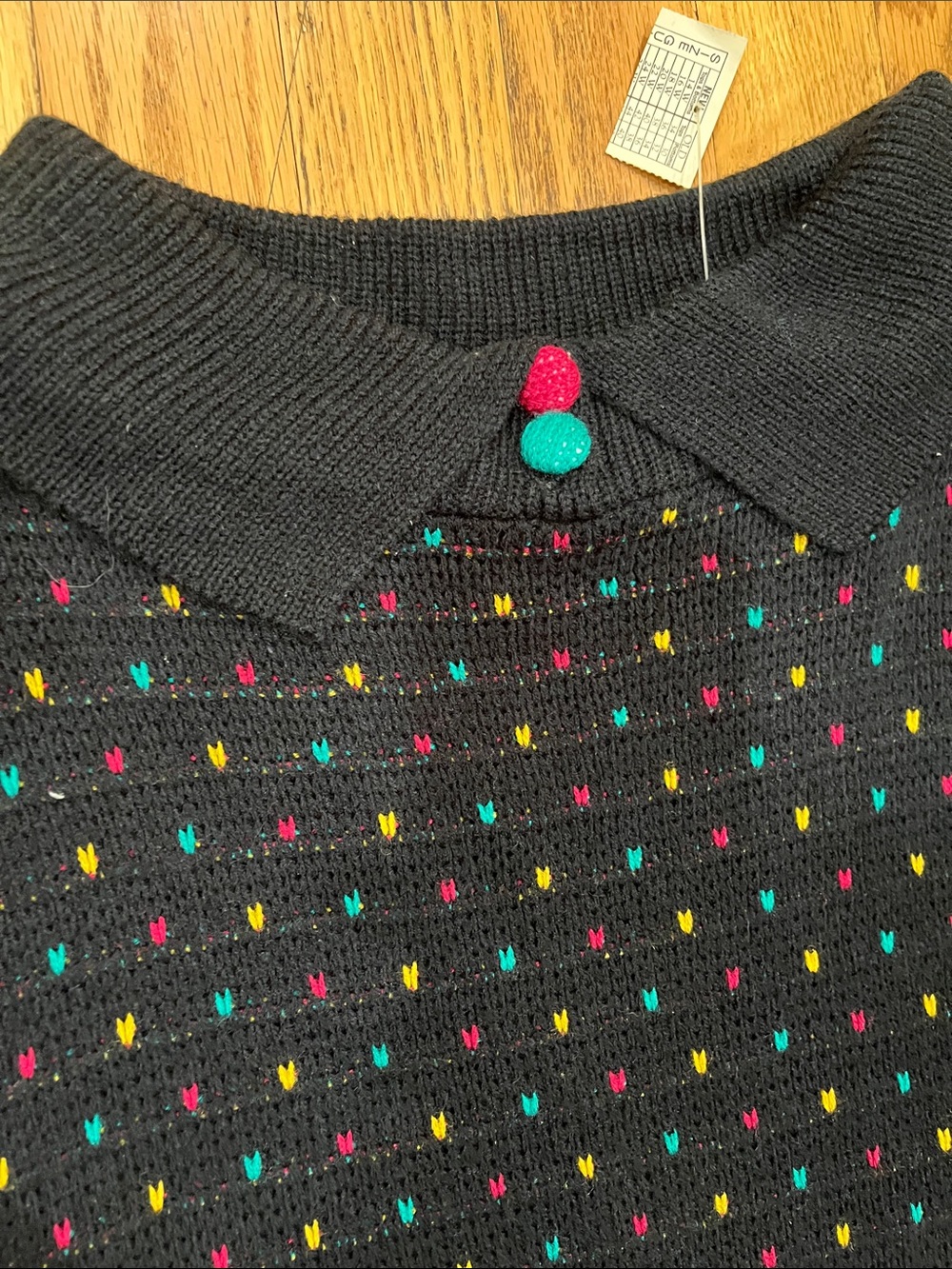 Vtg STEFANO One Size 3/4sleeve Sweater Black W/Colored Flecks 80s90s Kidcore NWT
